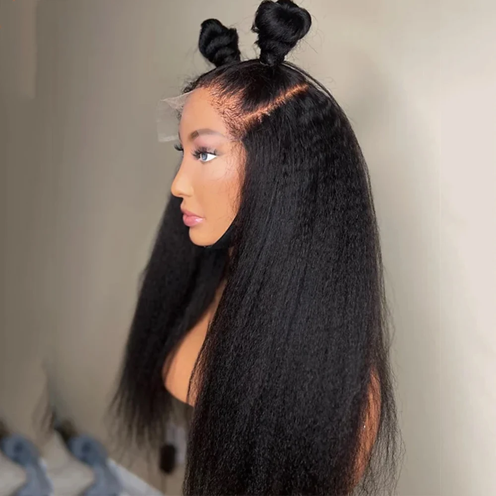 Free shipping Mongolian Kinky 13x4 Frontal Wigs Sialation Human Hair Yaki Straight Glueless Natural Hairline HD Lace Closure Wig