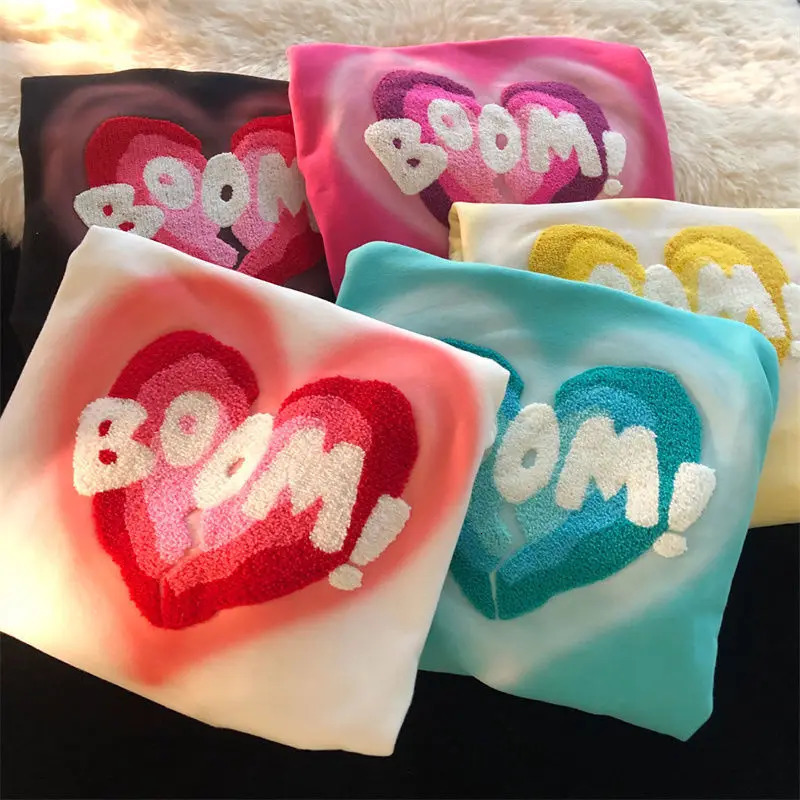 Love hooded sweater Y2K autumn Korean version of loose long-sleeved shirt female student flocking love letter jacket trend 240117