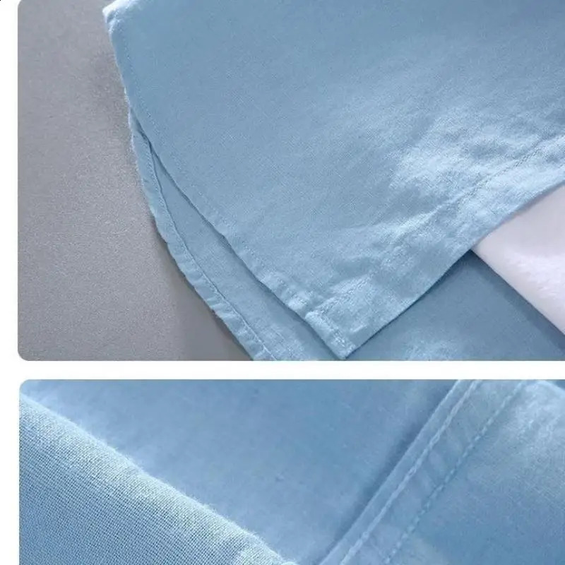 Cotton Linen Men's Short-Sleeved Shirts Summer Streetwear Plain Color Stand Collar Casual Beach Style Plus Size M-3XL 240117