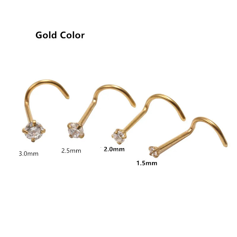Wholesale 50pcs/Lot CZ Nose Stud Screw Steel Nose Ring Nose Piercing 20gX1.5mm 2mm 2.5mm m Gold Color 240117