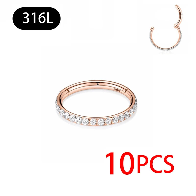 10pcs Stainless Steel hoop Earrings Nose Ring for women Piercing White zircon Body Jewelry Round Nose Ring wholesale 240117