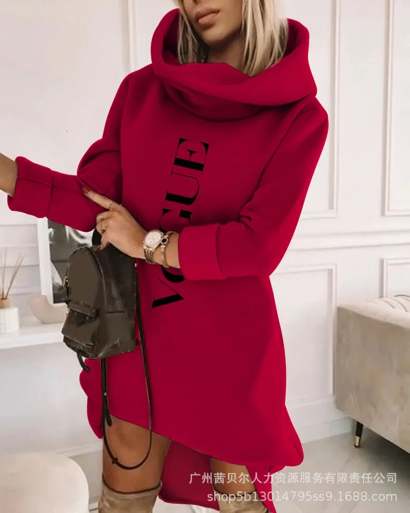 Women Autumn Long Sleeved Sweatshirt Casual Solid Color Sweater Dress Pocket Hoodies Ladies Hooded Pullovers Office Lady 240116