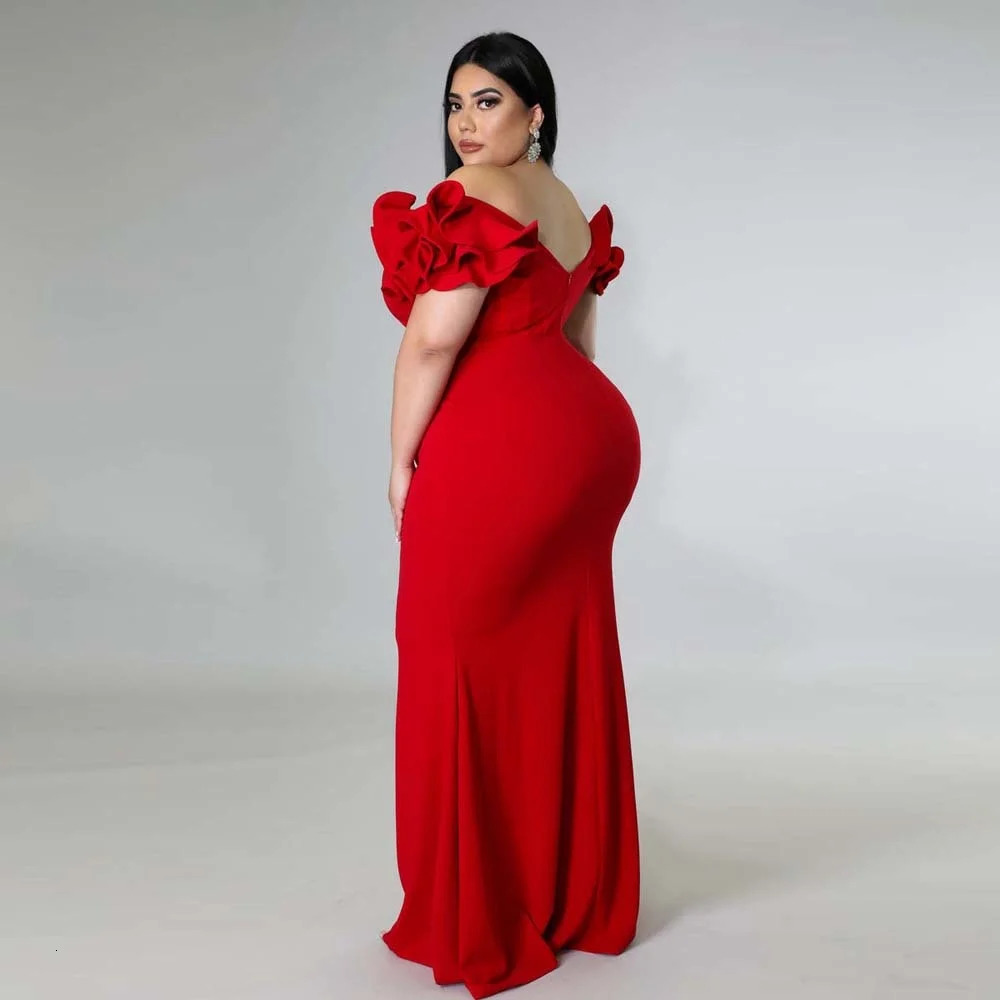 Plus Size Evening Dress Elegant Lady Ruffle Red Black Sexy Backless Large Party Formal Maxi Long Dresses Summer 2023 240116