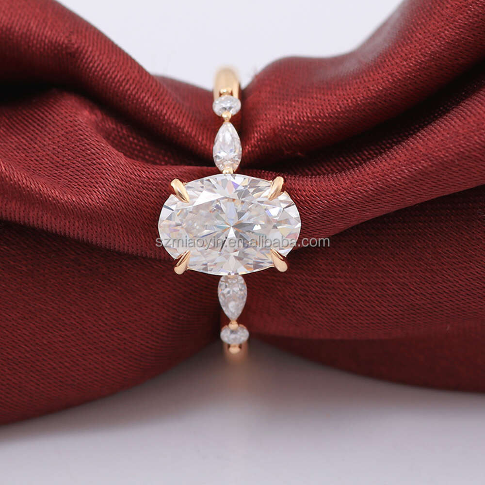 Wholesale Price Jewelry 10k/14k/ Solid Real Gold 1ct/2ct/3ct D VVS Oval Moissanite Dia Engagement Ring For Women