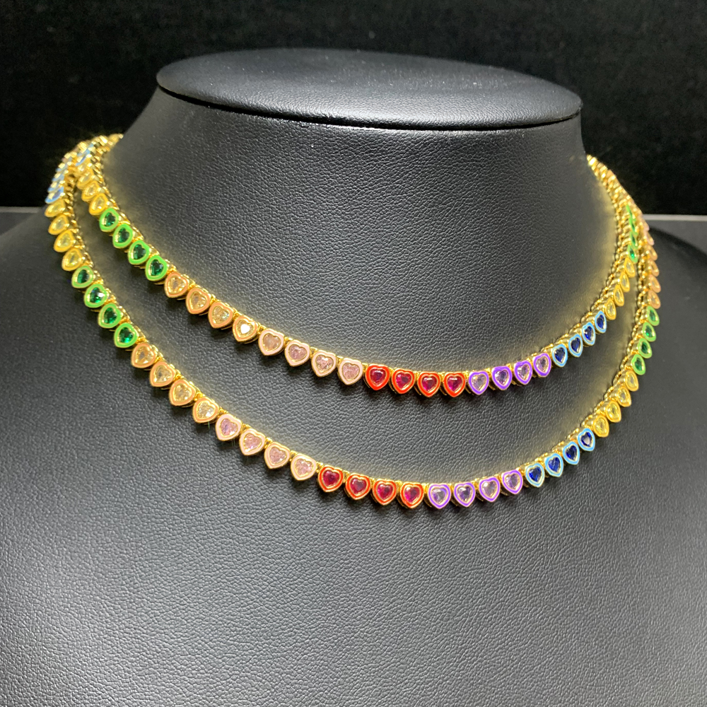 Enamel Heart Zircon Choker Necklace | Iced Out Bg Cubic Zirconia Cz Charm Jewelry 4 ia