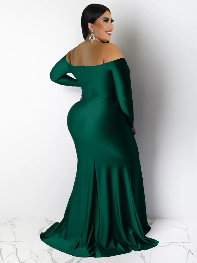 Wmstar Plus Size Party Dresses for Women Off Shoulder V Neck Slip Hem Elegant Birthday Outfit Maxi Dress Wholesale Drop 240116
