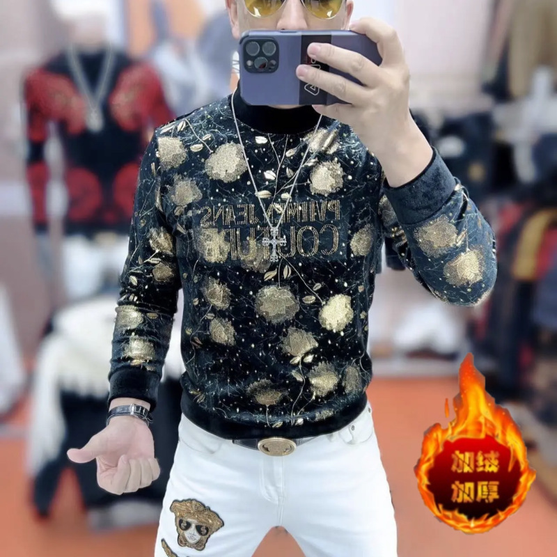 Printing Velvet T Shirt Royal T Shirt Outfit Men Casual Slim Fit Long Sleeve O Neck Tops Tees Streetwear Tshirt Homme 210527