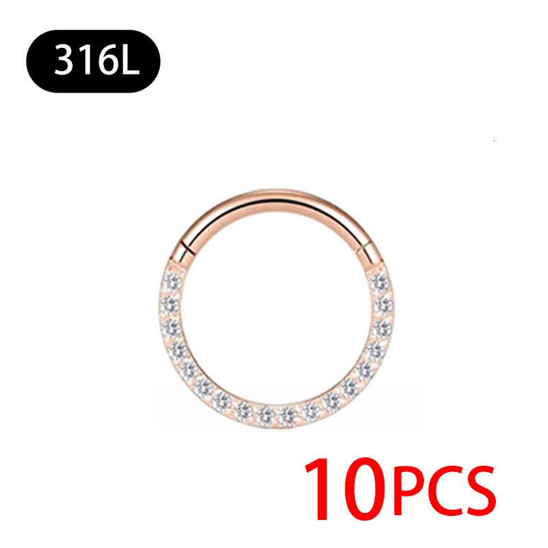 10pcs Stainless Steel hoop Earrings Nose Ring for women Piercing White zircon Body Jewelry Round Nose Ring wholesale 240117