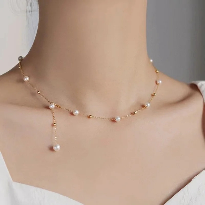 XF800 Solid 18K Gold Natural Pearl Necklace Au750 Fine Jewelry Chocker Round Aniversary Gift For Women White X536 240117