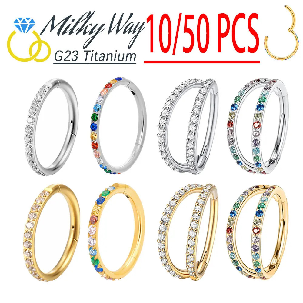 10/50pcs G23 Earrings Set 5A CZ Stones Sexy Nose Rings Daith Lip Hoops Ear Helix Cartilage Piercing Wholesale Jewelry 240117
