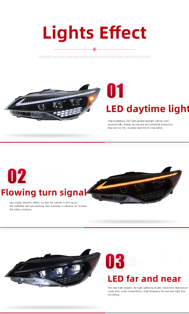 Headlight Assembly For Toyota Camry 20 15-20 17 US Version LED Sequential Turn Signal LED DRL Daytime LED Light