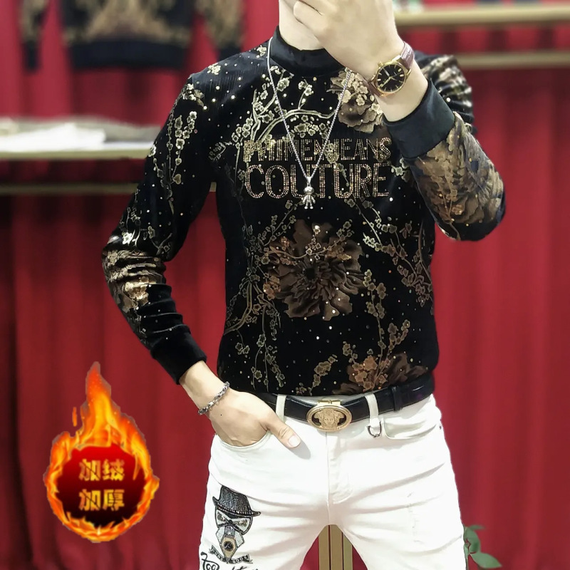 Printing Velvet T Shirt Royal T Shirt Outfit Men Casual Slim Fit Long Sleeve O Neck Tops Tees Streetwear Tshirt Homme 210527