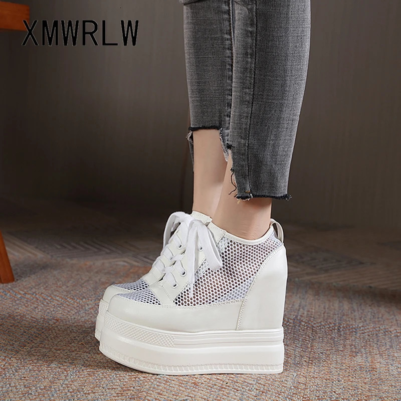 XMWRLW Breathable Mesh Women's Platform High Heels 15cm Female Sneakers Women White Black Shoes Summer Sneaker 240117