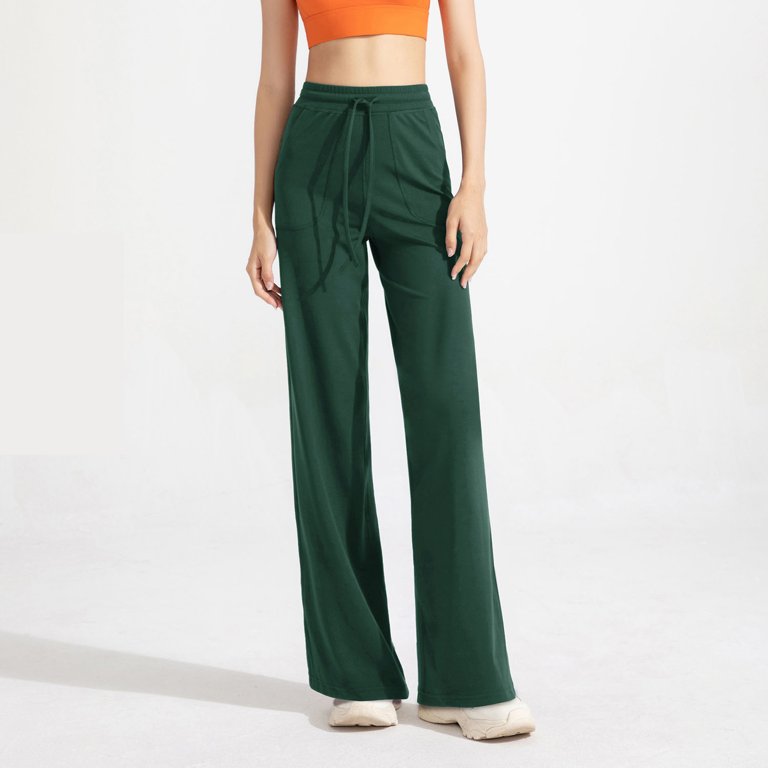 LL Antibacterial Pocket Straight Trousers Female High Waist Sports Fitness Pants Loose and Thin Yoga Wide -leg Pants