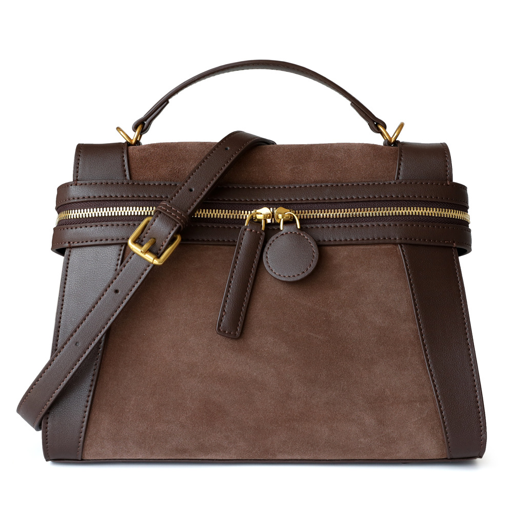 Autumn/Winter Retro Patchwork Tote: Matte Suede & Genuine Leather, Versatile Backpack, Crossbody, Messenger Bag for Women - Geometric Zip Designer