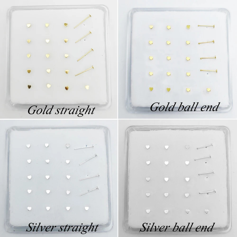 pack of 20pcs 925 Sterling Silver Heart tiny Nose stud pin Nose piercing Nariz jewelry 240117