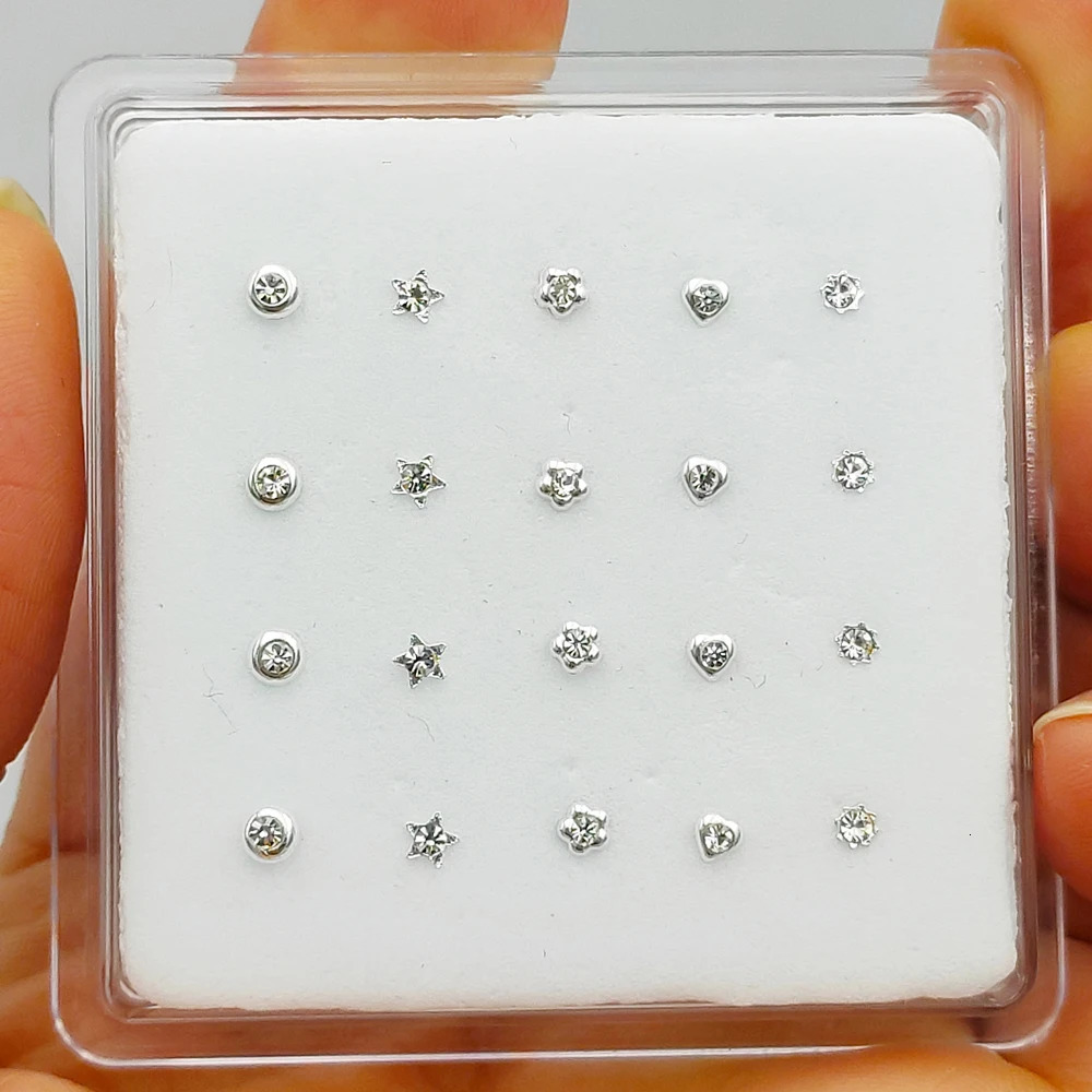 925 Sterling Sliver Nose stud fashion Christmas gift for women crystal nariz piercing jewelry 20pcs/pack 240117