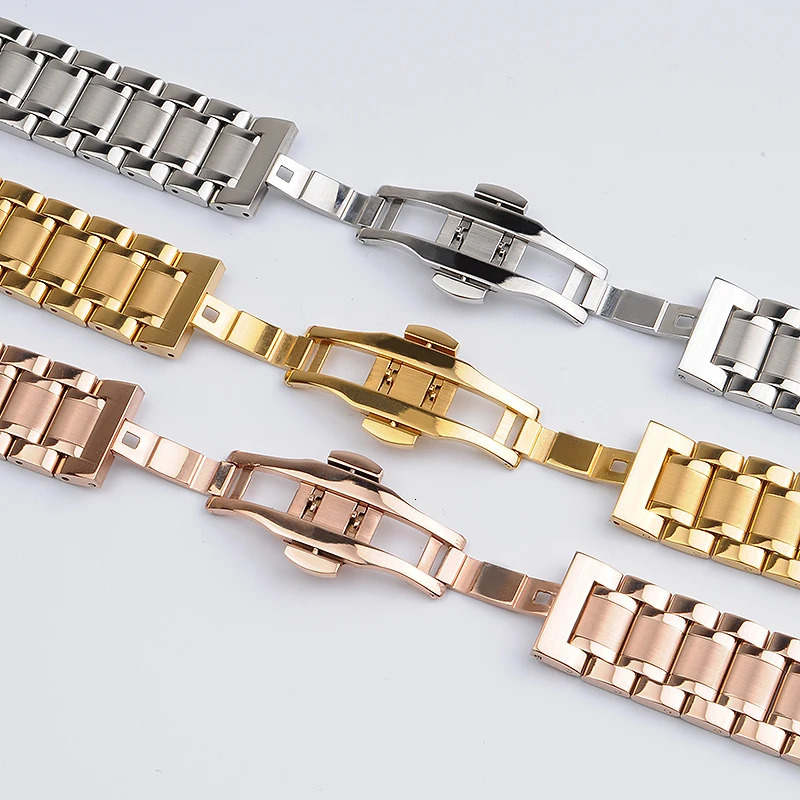 14mm 18mm 19mm 20mm 22mm 24mm 316L Stainless Steel Watch Strap Mens Womens Wrist Metal Wracelets Golden Rose Gold Black 240116