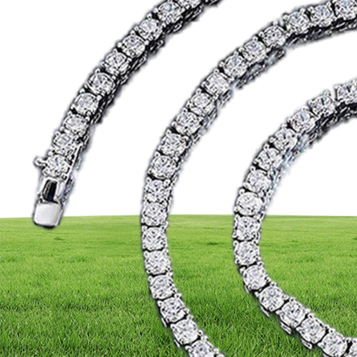 Hip Hop Tennis Necklace 4MM Created Moissanite Gemstone Unisex Basic Tennis Chain Necklace Fine Jewelry