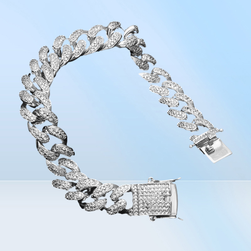 Uwin 13mm Men Zircon Curb Cuban Link Bracelet Hip Hop Jewelry Gold Silver Thick Heavy Copper Material Iced Out Cz Chain Bracelet J