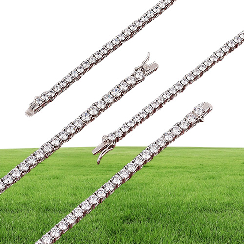 Hip Hop Tennis Necklace 4MM Created Moissanite Gemstone Unisex Basic Tennis Chain Necklace Fine Jewelry
