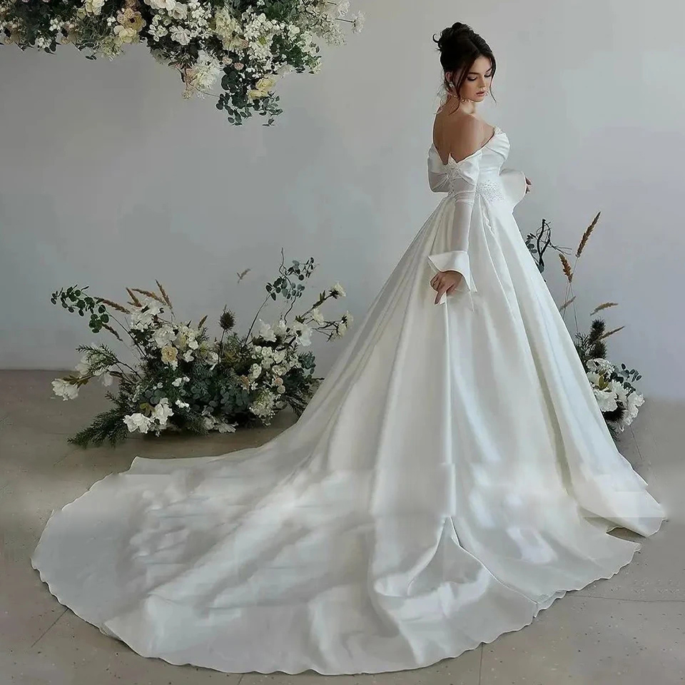 Pearls Beading Bridal Dresses Strapless With Long Sleeve Princess Wedding Gown Court Train Vestido De Novia 0514