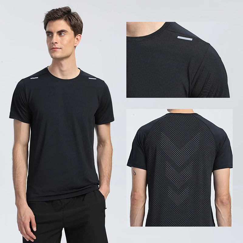 Quick Dry Men Running T-shirt Fitness Sports Top Gym Training Shirt Breathable Jogging Casual Sportswear 240116