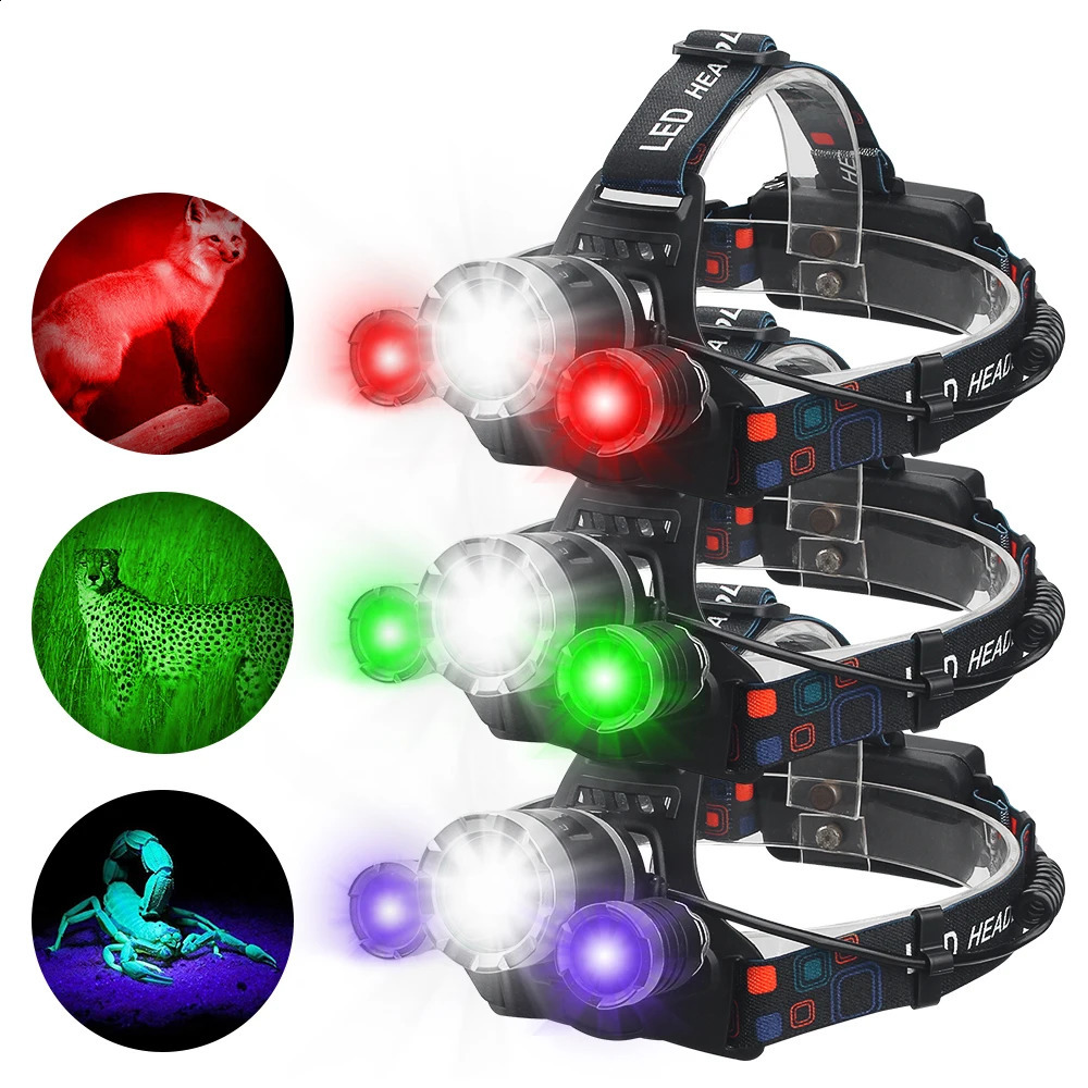 VASTFIRE RGB LED Headlamp White Zoomable Fishing Headlight GreenUV 395NM Ultraviolet Head Torch RedBlue Hunting Flashlight 240117 - view 4