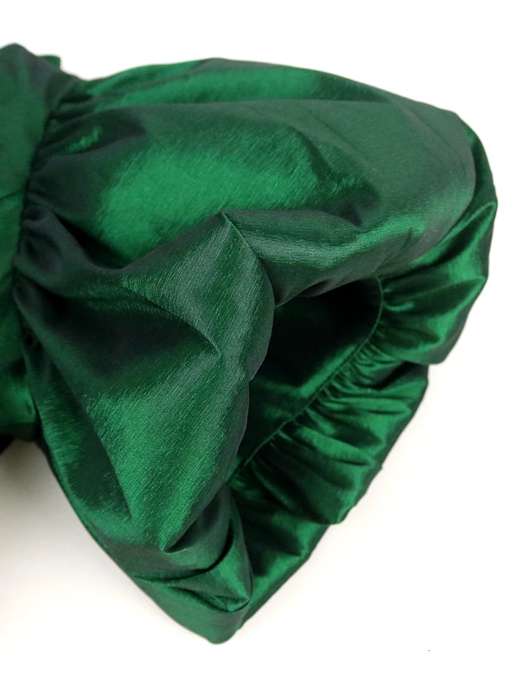 Puff Sleeve Ball Gown Dresses Plus Size Elegant Ladies High Waist Pleated Dark Green Ruffles Shiny Midi Evening Party Outfits 240116