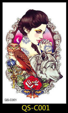Makeup tattoo stickers Geisha with mechanical arms, flower dan carp skull, personalized arm