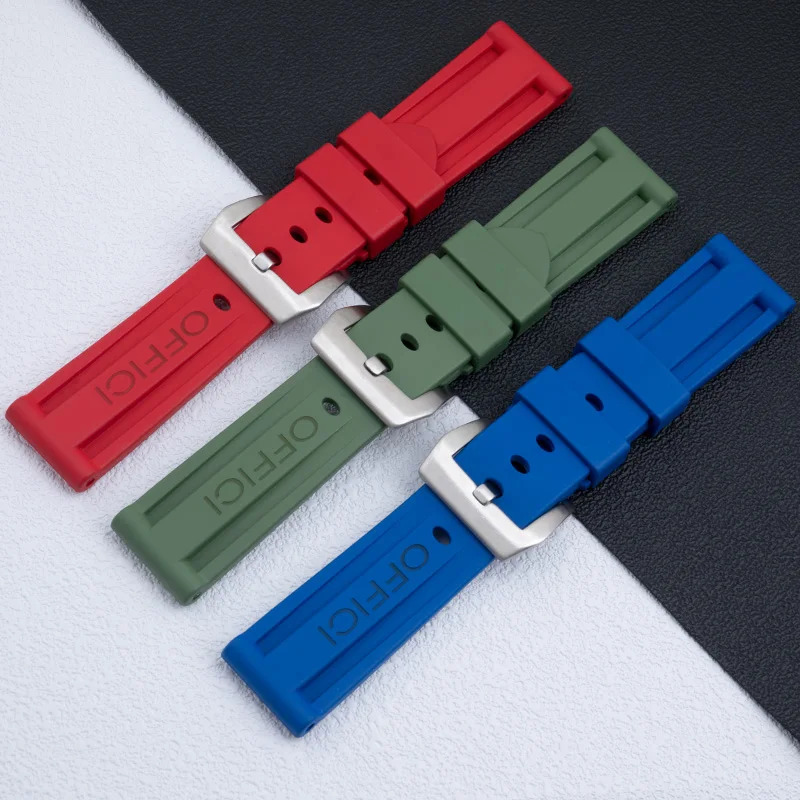 2224mm HighQuality Soft FKM Fluororubber Rubber Watchband Fit For PAM441111 Series With Tang Buckle Strap 240116