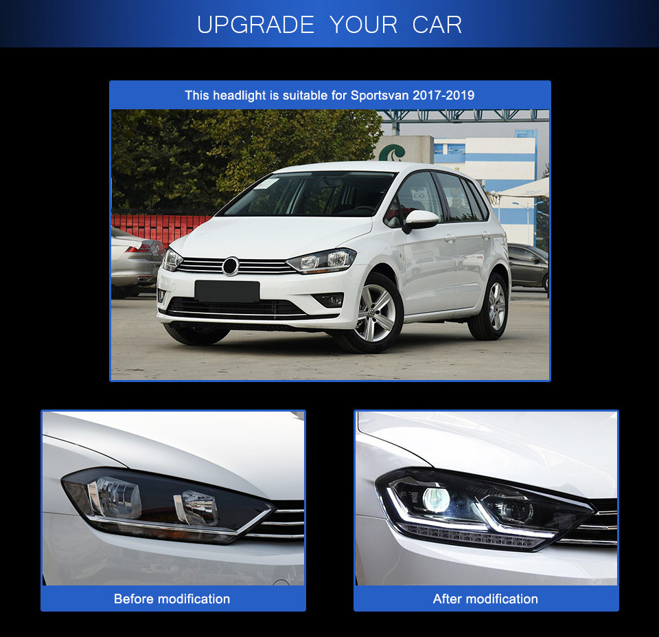 Car Head Light Auto Daytime Running Lamp for VW Sportsvan Headlight 2016-2020 Turn Signal Projector Lens