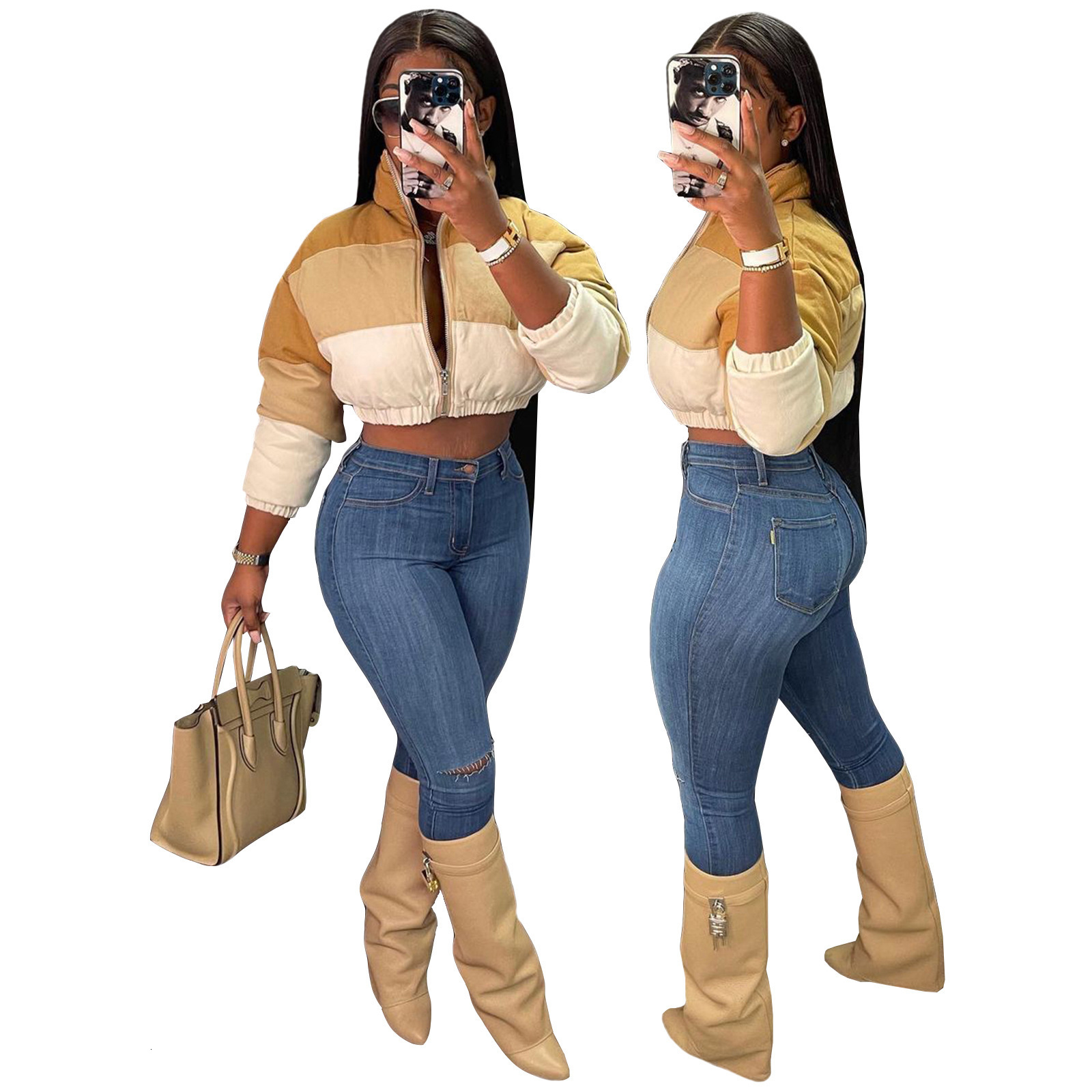 10065 women's winter new color matching cotton clothes 231122