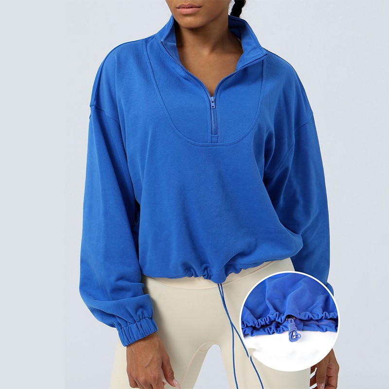 Women yoga sports hoodie women's autumn and winter loose half zip running smock drawstring fitness yoga wear long sleeves