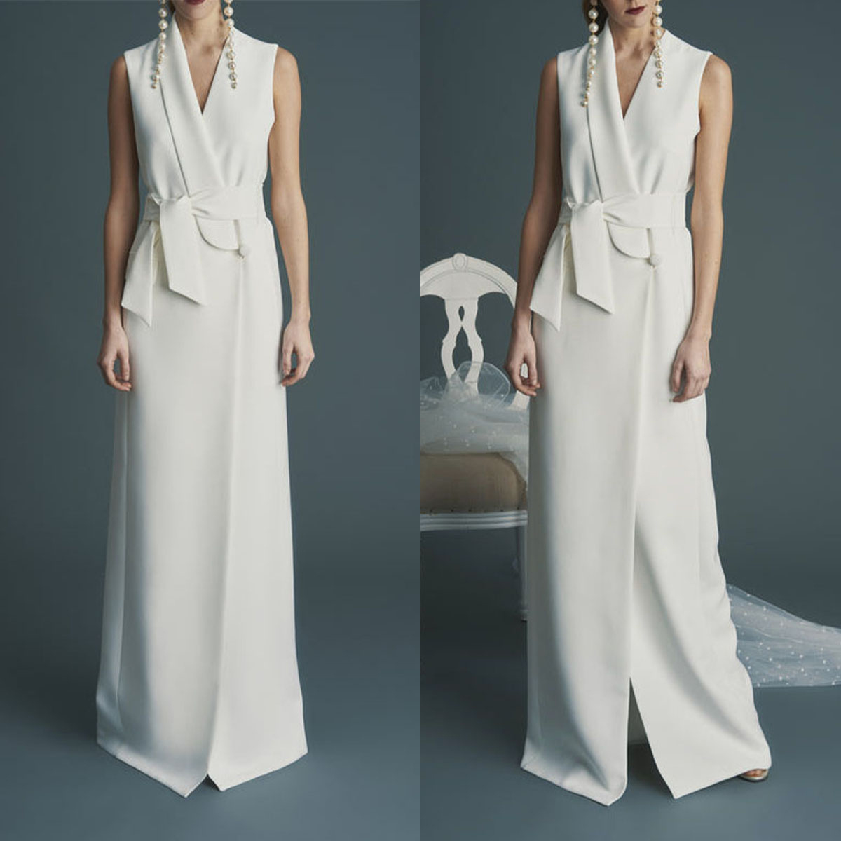 White Women Dress Suits Shawl Lapel Short Sleeve Mother Of Bride Long Blazer For Wedding Custom Made