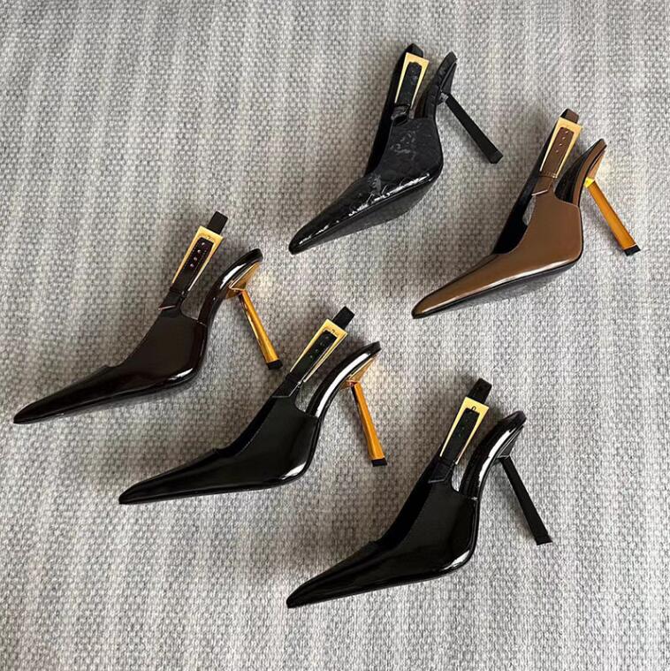 2023 Sandals High-heeled Saint T S Designers Shoe Paris Dress Classics Women 9cm 7cm Heels Black Golden Gold Wedding Bottoms