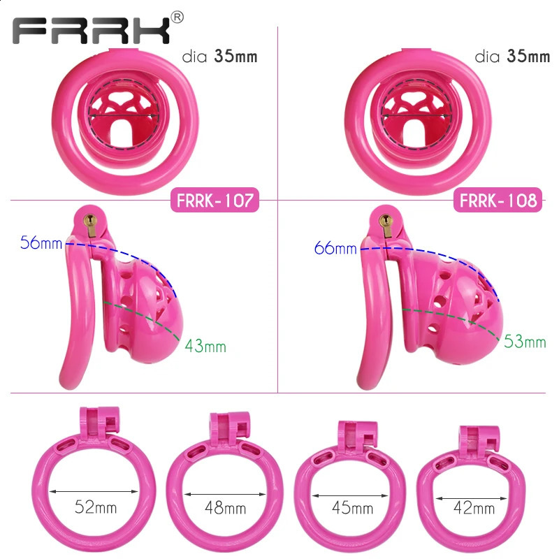 FRRK Locked Life Pink Plastic Chastity Cage with 4 Sizes Penis Rings Adults Sex Products BDSM Toys Sexual Shop Small Standard 240117
