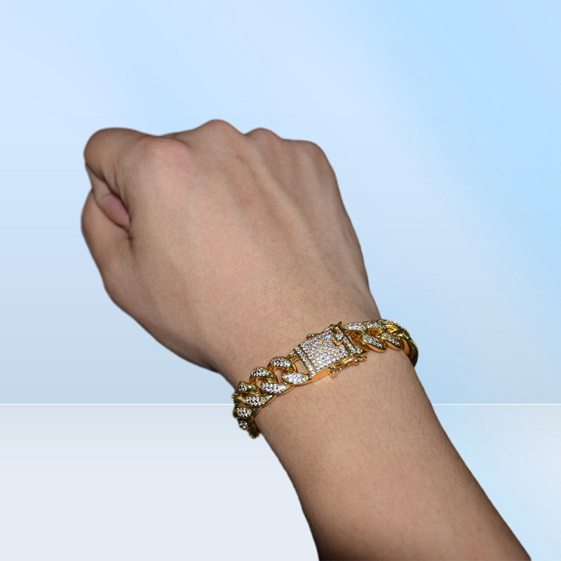 Uwin 13mm Men Zircon Curb Cuban Link Bracelet Hip Hop Jewelry Gold Silver Thick Heavy Copper Material Iced Out Cz Chain Bracelet J