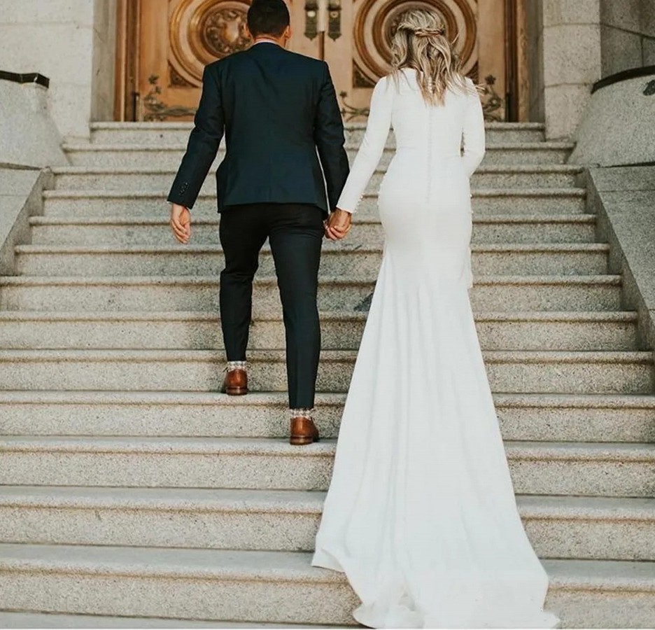 Long Sleeves Muslim Arabic Wedding Dress 2024 Boho Elegant Korea Summer Plus Size Satin Bridal Gowns Cheap Vestidos De Novia