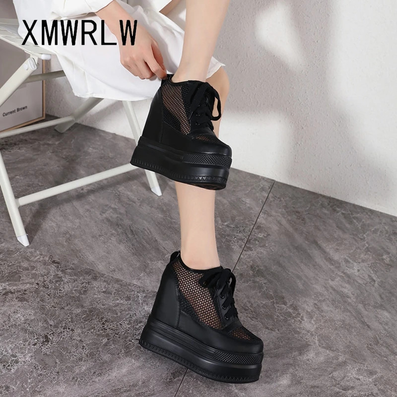 XMWRLW Breathable Mesh Women's Platform High Heels 15cm Female Sneakers Women White Black Shoes Summer Sneaker 240117