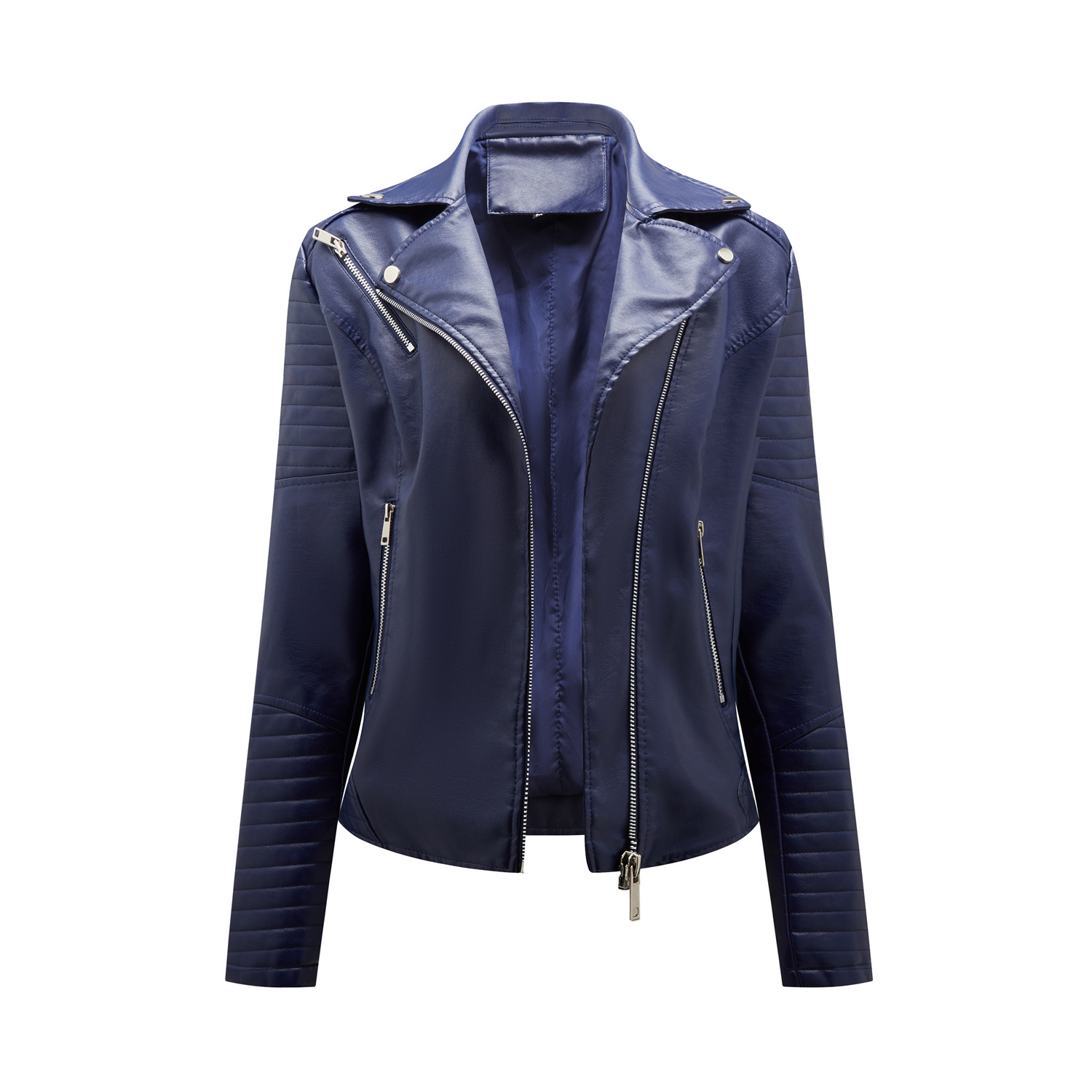 OC405N99 NewNF Short Women's Leather Coat Slim Fit Flip Collar Motorcycle Suit Diagonal Zipper Jacket Long Sleeve Customize
