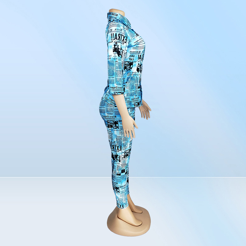 Womens Two Piece Pants Spapers Printing Outfits INS Fashion 34 Sleeves Shirt Nightclub Party Sets2548978