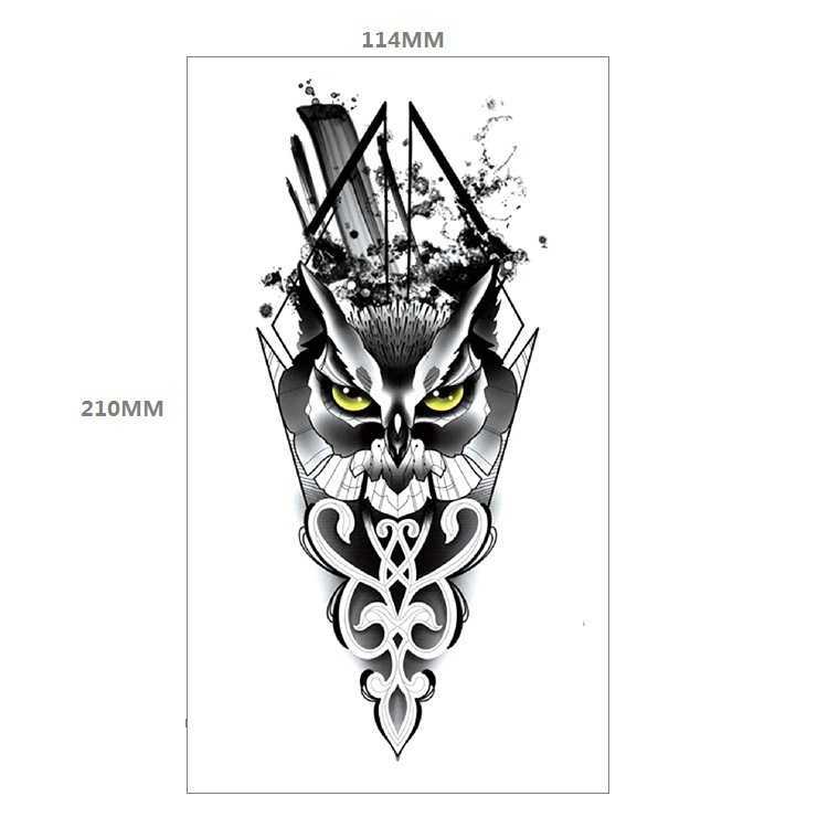 Wind tattoo sticker with colored mermaid, nine tailed fox, flying horse, geometric animal pattern, waterproof