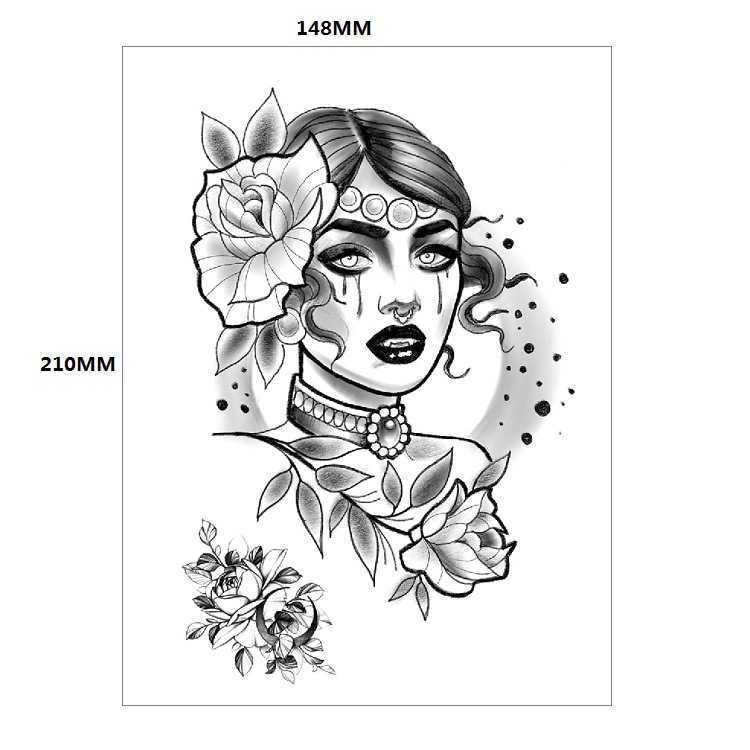 Makeup Punk Style Beauty Set with Simulated Tattoo Colorful Pattern Flower Arm Water Transfer Printing Waterproof Sticker