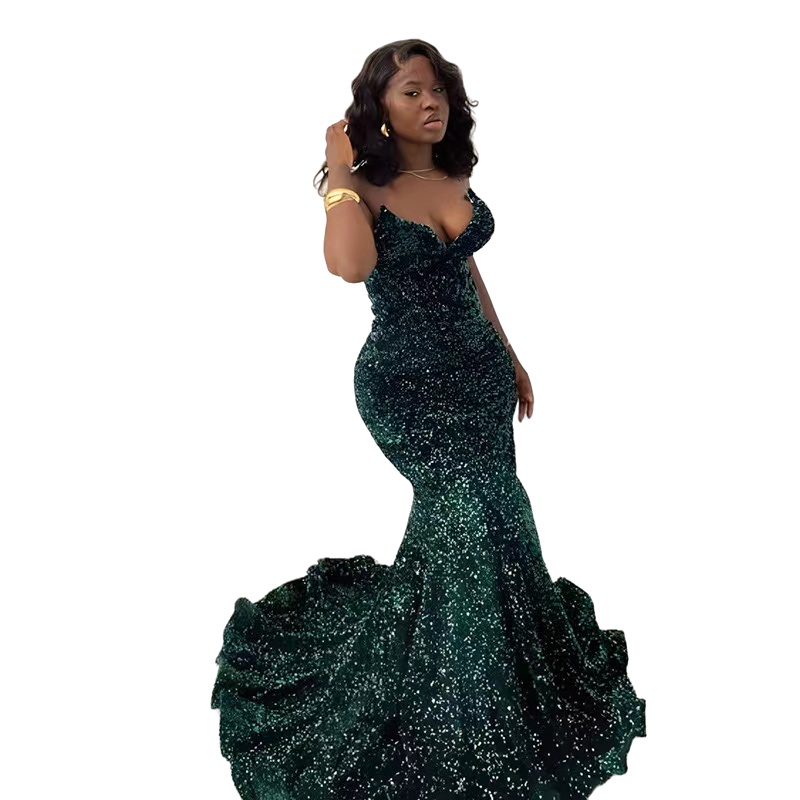 Dark Green Sequined Mother Of The Bride Dresses Mermaid Crystal Pleat Plus Size Ladies For Mothers Off Shouder Long Wedding Guest Dress Women Formal P