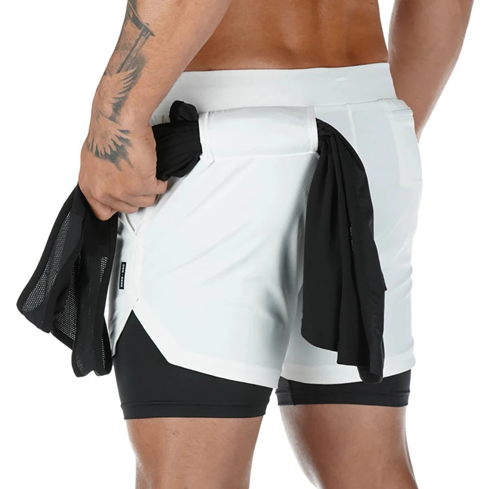 Running Shorts Men Sportswear 2 In 1 Compression Jogging Short Pants Double-deck Bottoms Gym Fitness Training Sport Shorts 240116