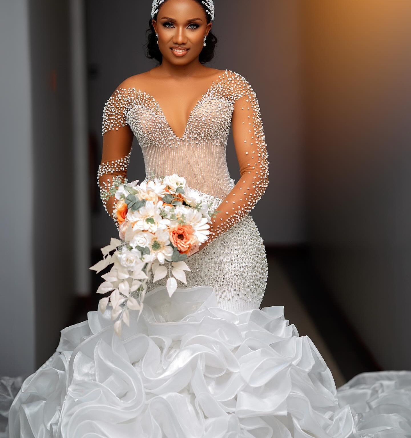 2023 Arabic Aso Ebi 3 Pieces Ivory Mermaid Wedding Dresses Beaded Crystals Detachable Train Sequined Lace Satin Bridal Gowns Dresses ZJ2014