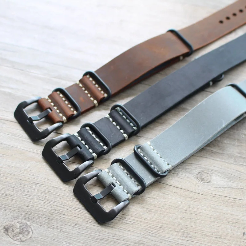 Retro Crazy Horse Leather Strap 20 22 24 26 G10 European Style Black Brown Gray Watchband For PAM 240116