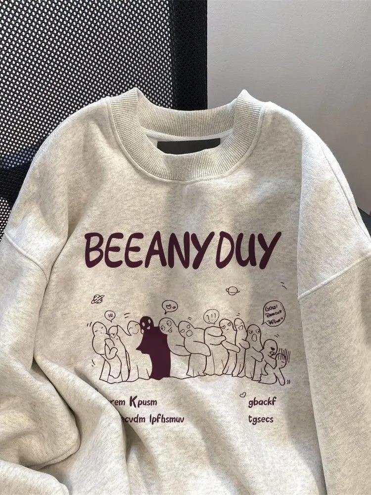 Winter American retro cartoon print round neck sweatshirt fashionable Korean street y2k personality simple loose sports hoodie 240117