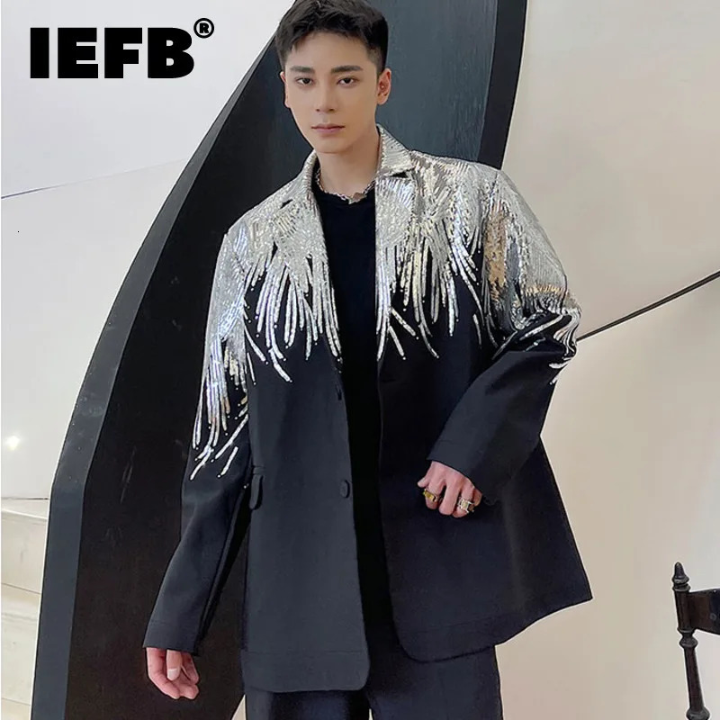IEFB Heavy Craft Embroidery Sequin Trend Casual Men's Blazer 2023 Autumn Fashion fit Jacket Streetwear Suit Coat 9Y9245 240117